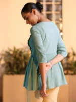 Grey Solid Cotton Blend A-line Kurti - Image 2