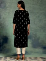 Black Woven Design Rayon Straight Kurta - Image 4