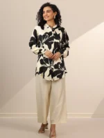 Off White Printed Silk Blend Straight Tunic - Image 4