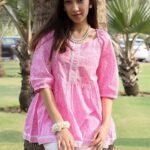 Pink Printed Cotton A-Line Kurti